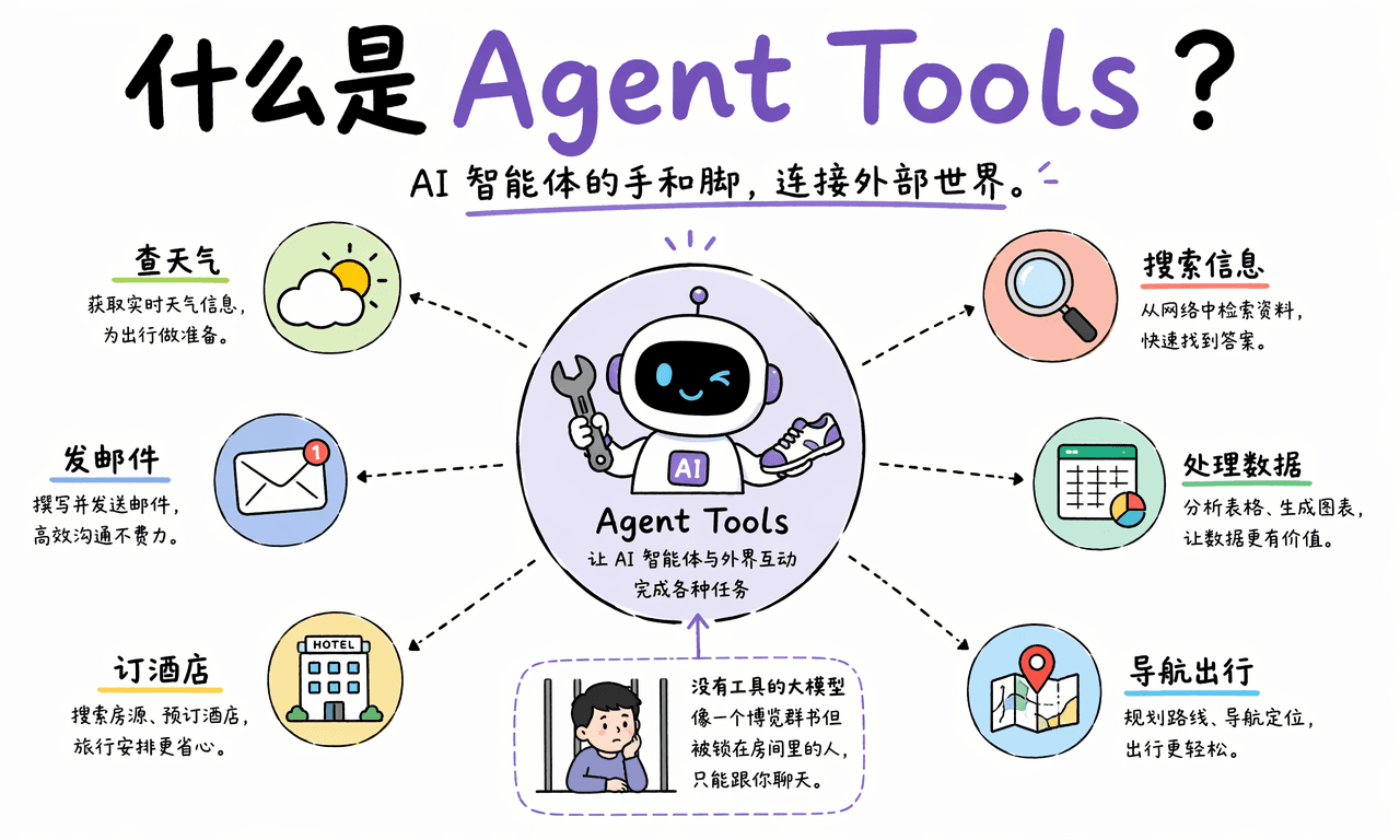 什么是 Agent Tools？AI 如何从只会聊天变成能订票发邮件