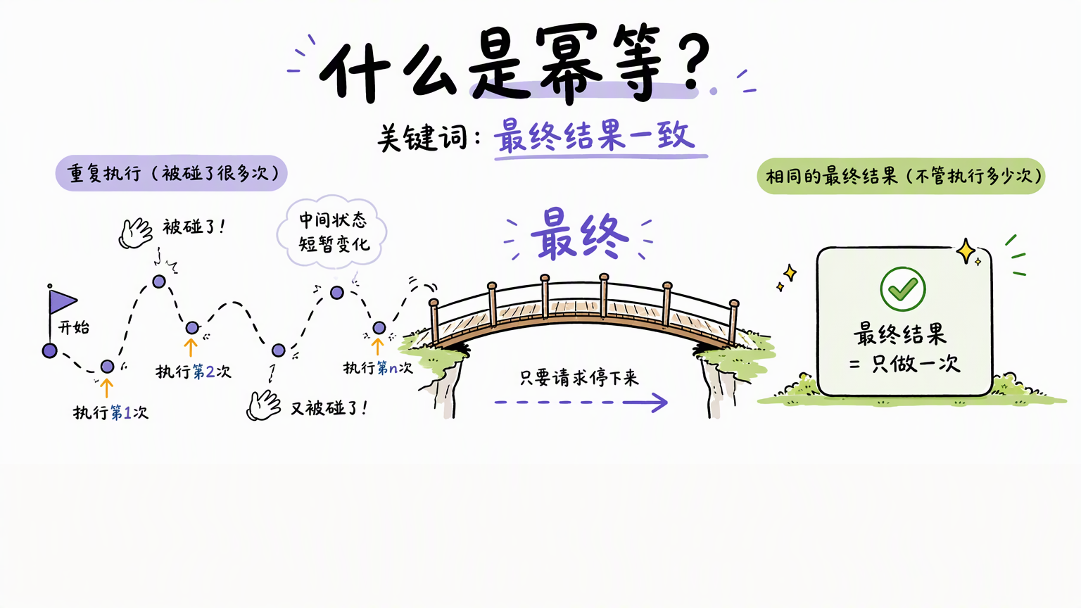 执行多次、中间状态起伏的过程跨过小桥,抵达与只做一次相同的最终结果