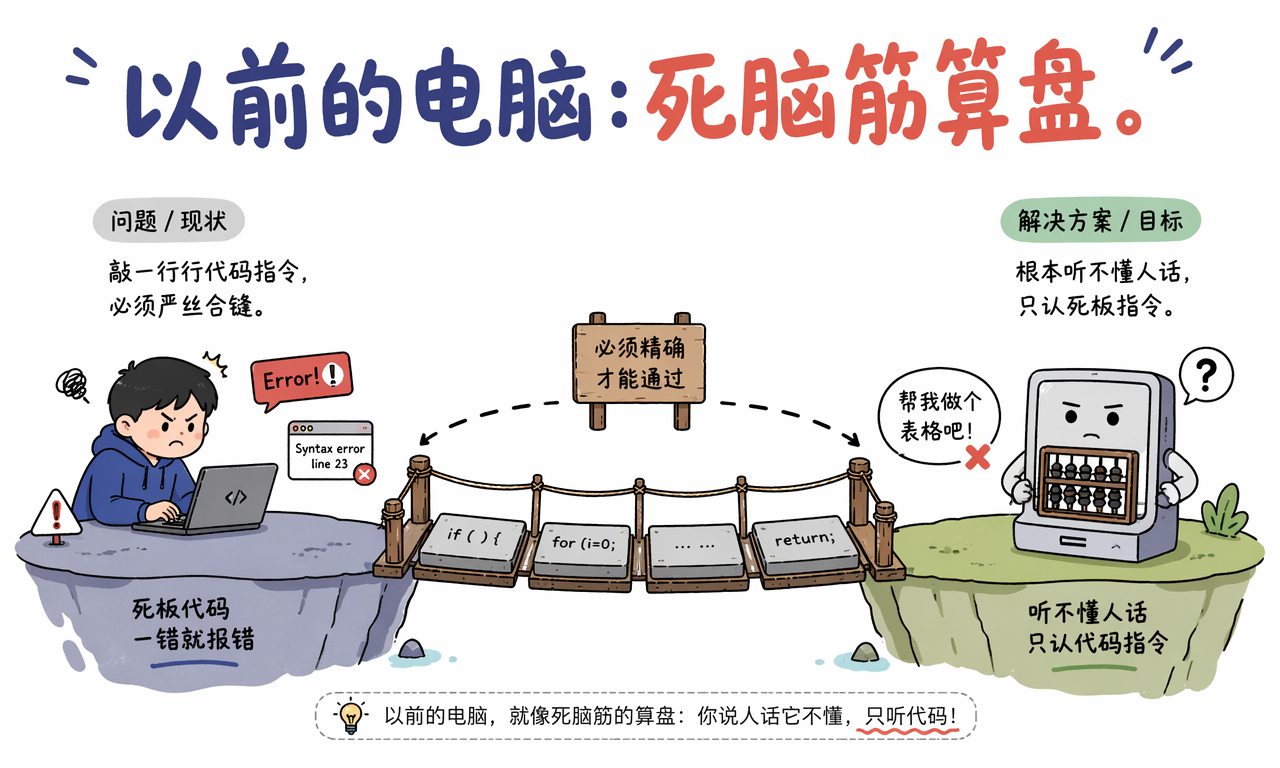 电脑以前只能听懂死板代码