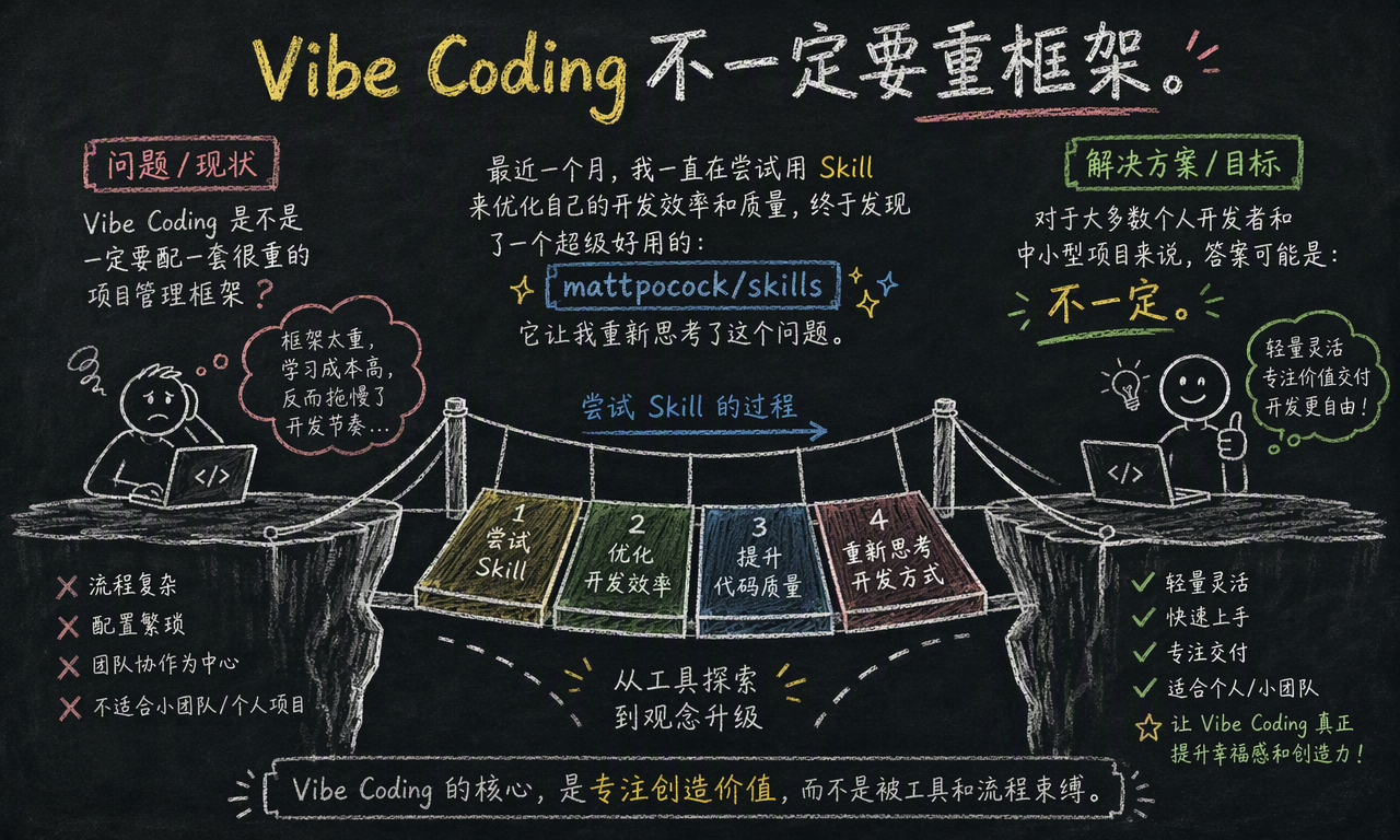 mattpocock/skills 把 Vibe Coding 中的需求、设计、调研、实现、测试、诊断、交接和评审拆成可组合的工程能力