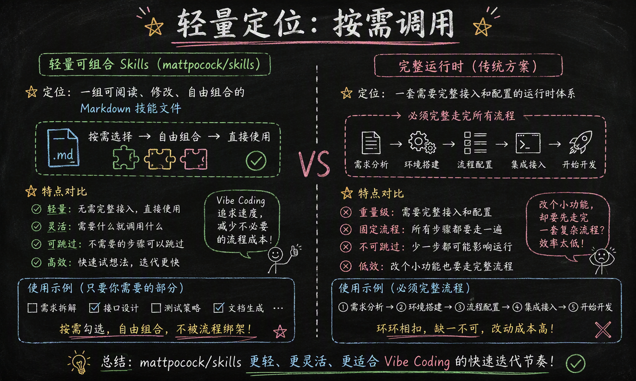 mattpocock/skills 通过按需调用 Markdown Skill,减少小功能开发时不必要的流程负担