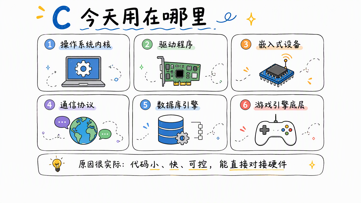 C语言的现代应用:操作系统内核、驱动、嵌入式设备、通信协议、数据库引擎和游戏引擎底层