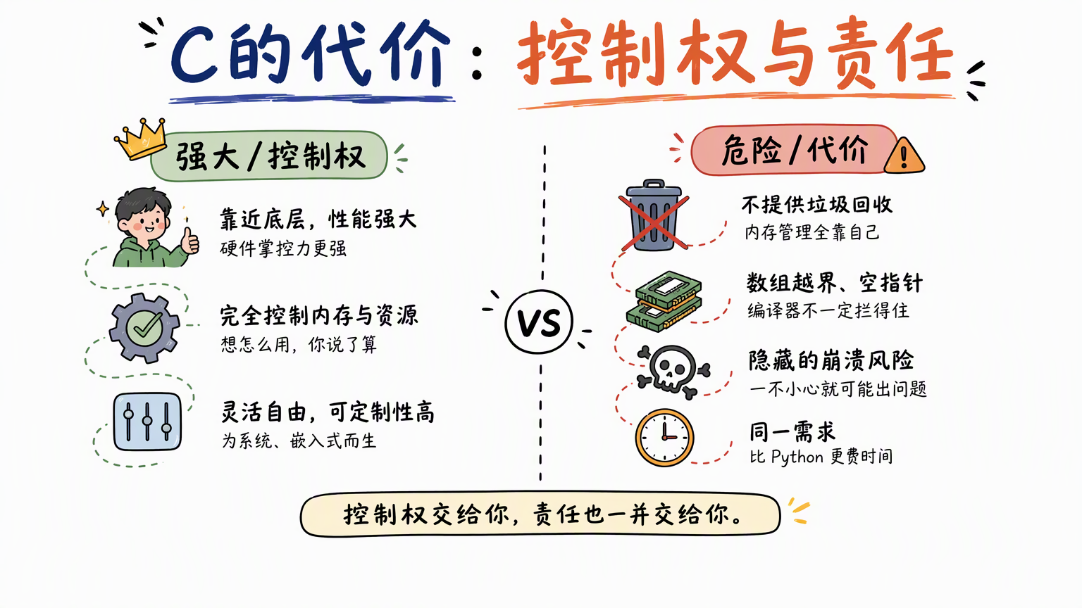 C语言的代价:更强的控制力带来更高的内存安全责任和更长的开发成本