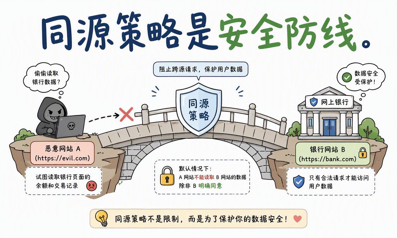 同源策略阻止恶意网站读取银行页面中的余额和交易记录