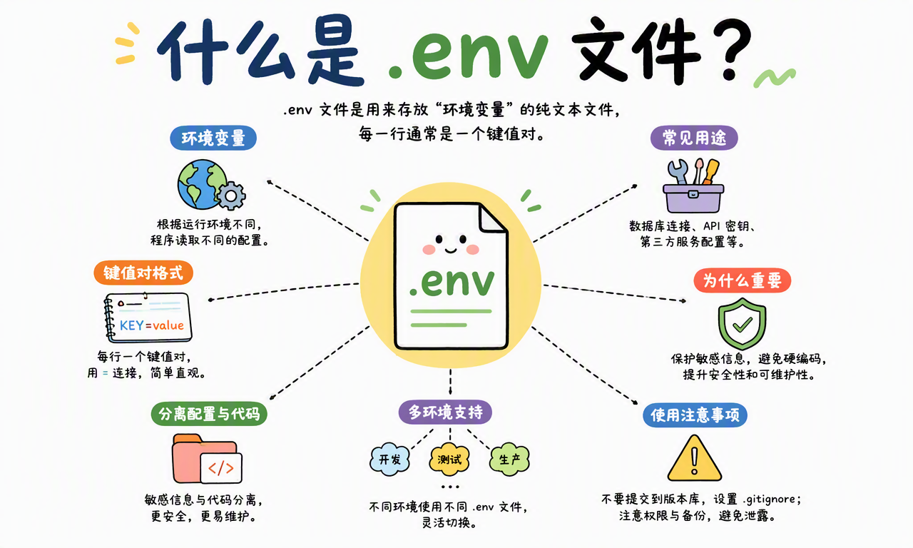 .env 文件的定义、键值对格式、常见用途与安全注意事项