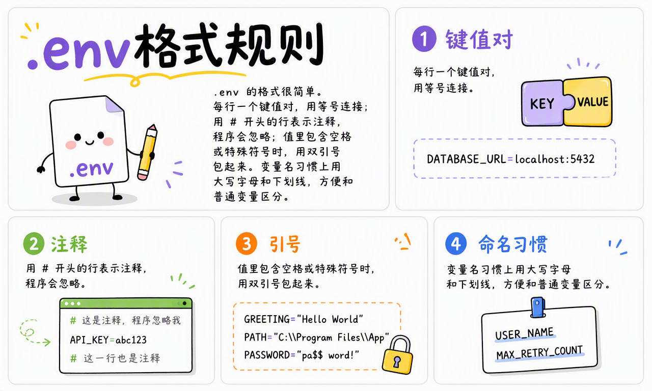 .env 的键值对、注释、引号和变量命名四项格式规则