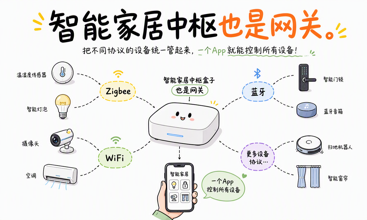 智能家居中枢连接 Zigbee、蓝牙、WiFi 和其他协议设备