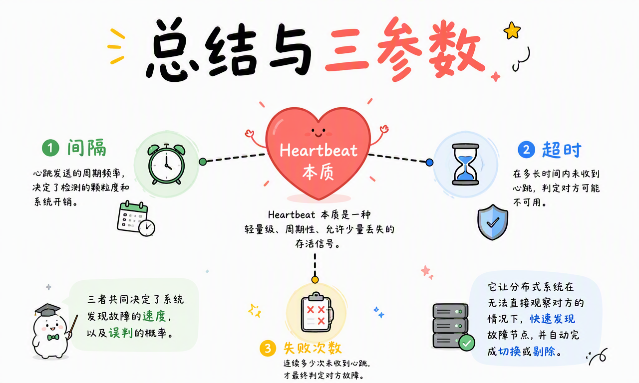 Heartbeat 的本质是由间隔、超时和失败次数共同决定的故障检测机制