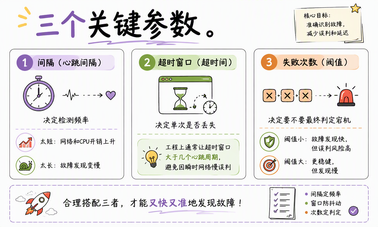 超时只代表预期时间内没有收到存活证据,不等于节点必然宕机