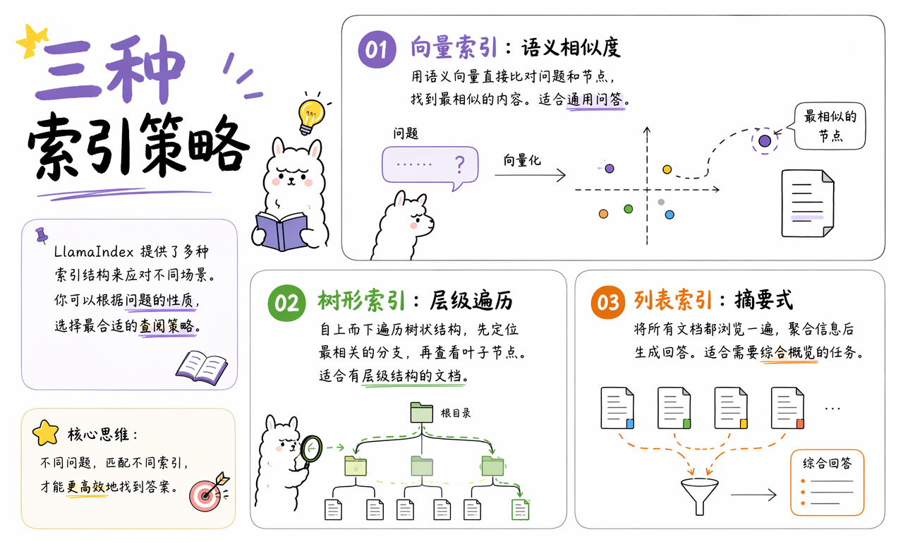 LlamaIndex 的向量索引、树形索引和摘要式索引策略