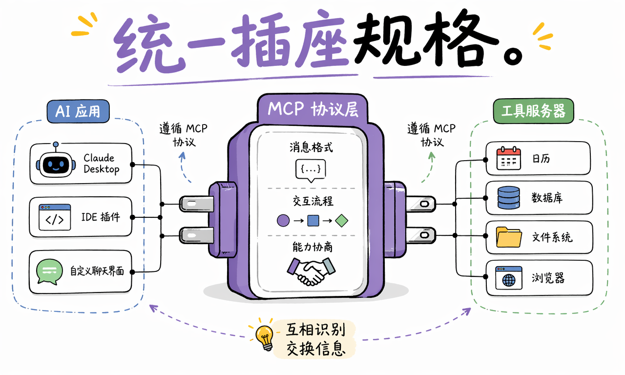 MCP 像统一插座一样连接 AI 应用和外部系统