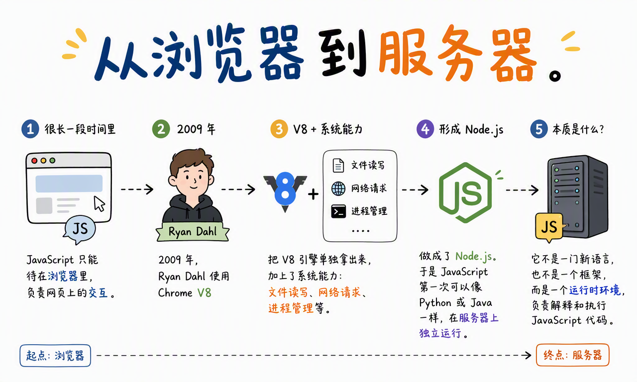 Node.js 从浏览器 JavaScript、V8 引擎到服务器运行时的诞生过程