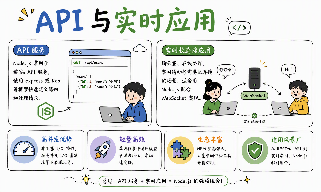 Node.js 在 API 服务、WebSocket 实时应用和 I/O 密集型业务中的应用
