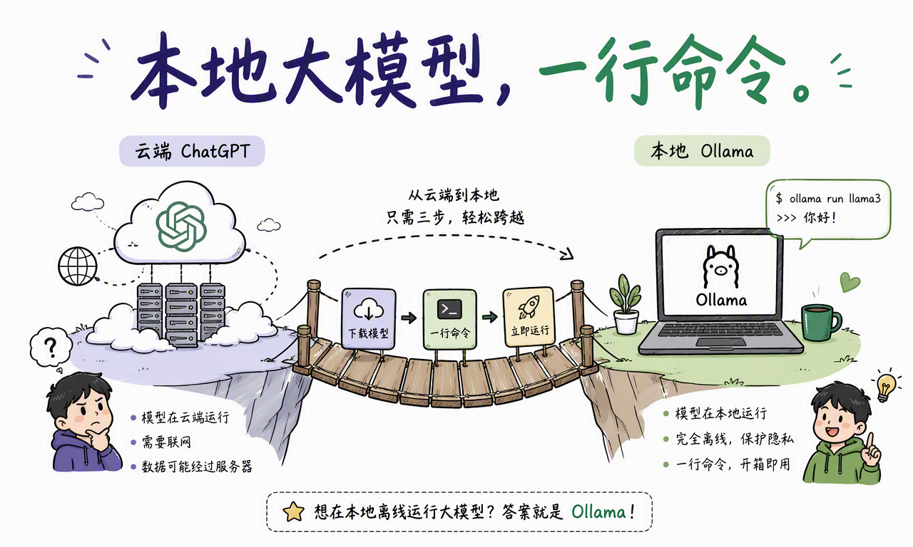 从云端 ChatGPT 到本地 Ollama:一行命令在自己的电脑上运行大模型