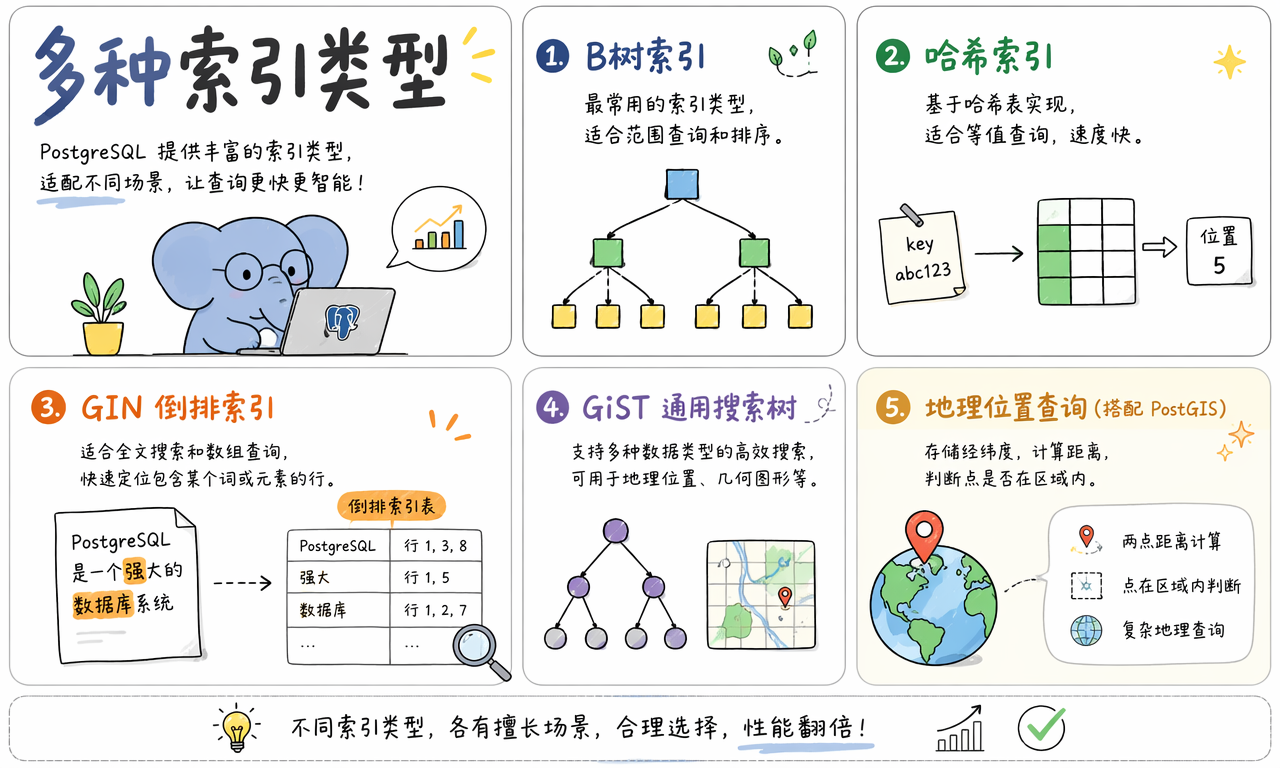 PostgreSQL 的 B-tree、Hash、GIN、GiST 与地理空间索引