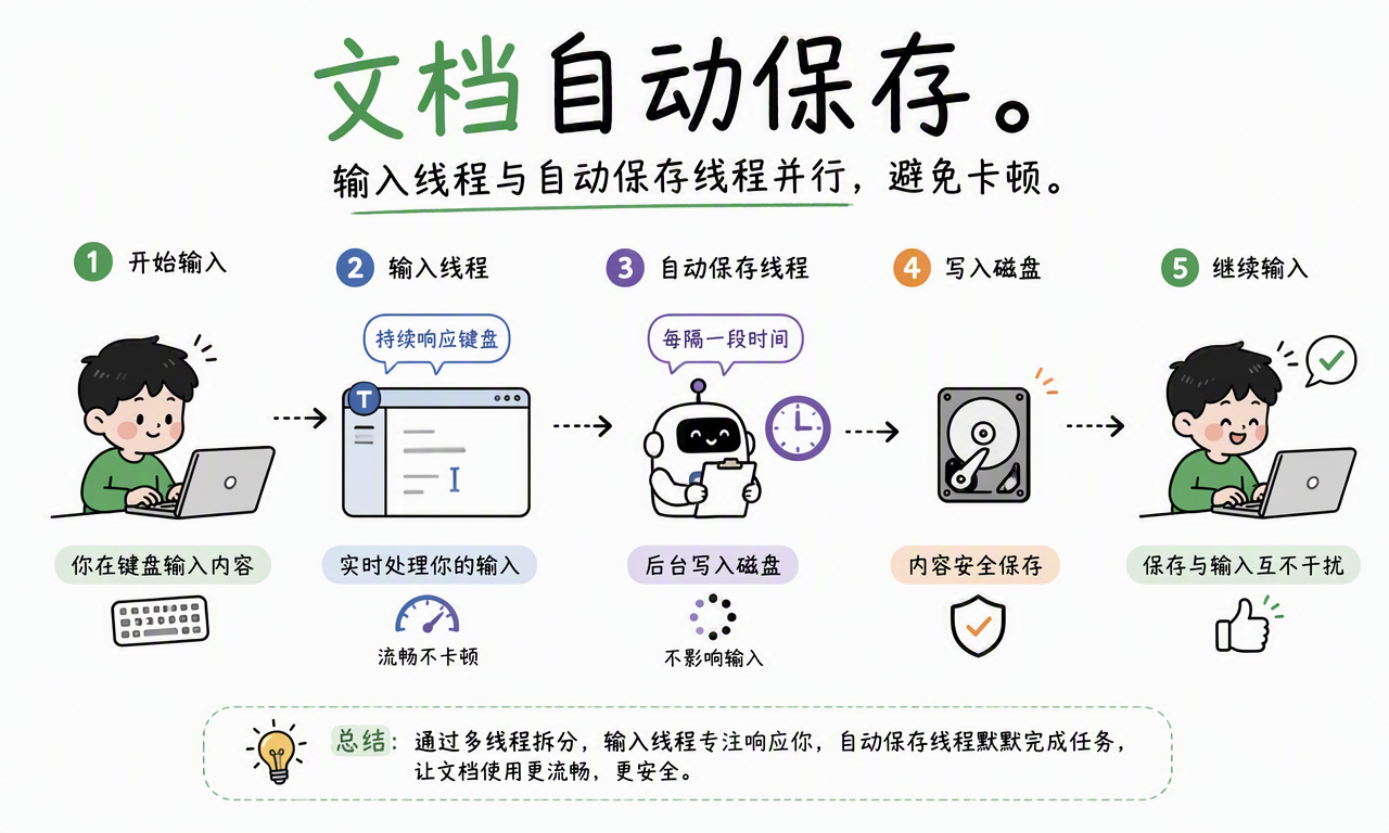 文档软件由输入线程响应键盘操作,后台线程定时写入磁盘