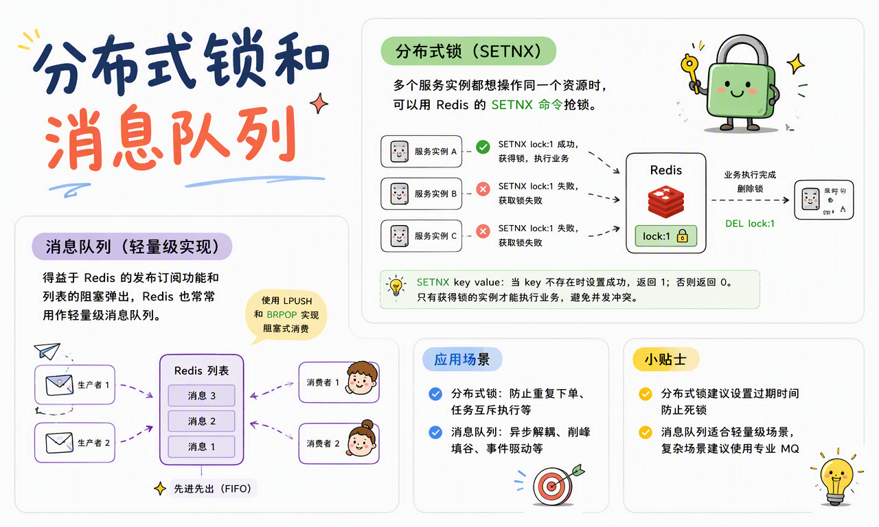 Redis 用条件写入协调分布式锁,并用列表或发布订阅分发消息