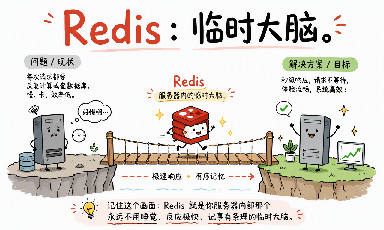 Redis 像服务器中的临时大脑,为数据库与应用之间提供低延迟和有序记忆