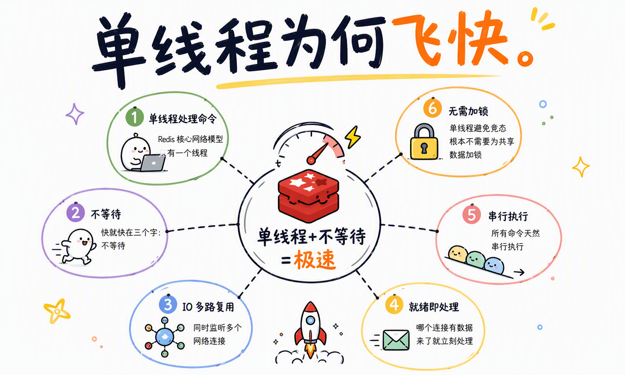 Redis 通过单线程命令执行、IO 多路复用和无锁串行处理实现低延迟