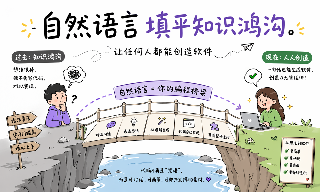 自然语言填平从想法到软件之间的知识鸿沟,让更多人参与软件创造