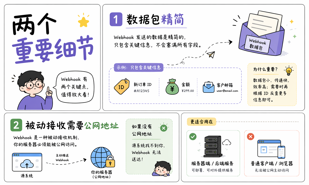 Webhook 数据包的关键字段以及接收端需要公网地址的要求